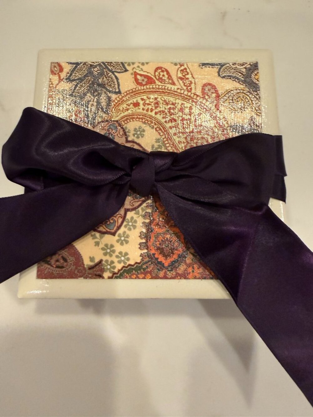 Handmade Bohemian Paisley Damask Ceramic Tile Coasters Set of 6